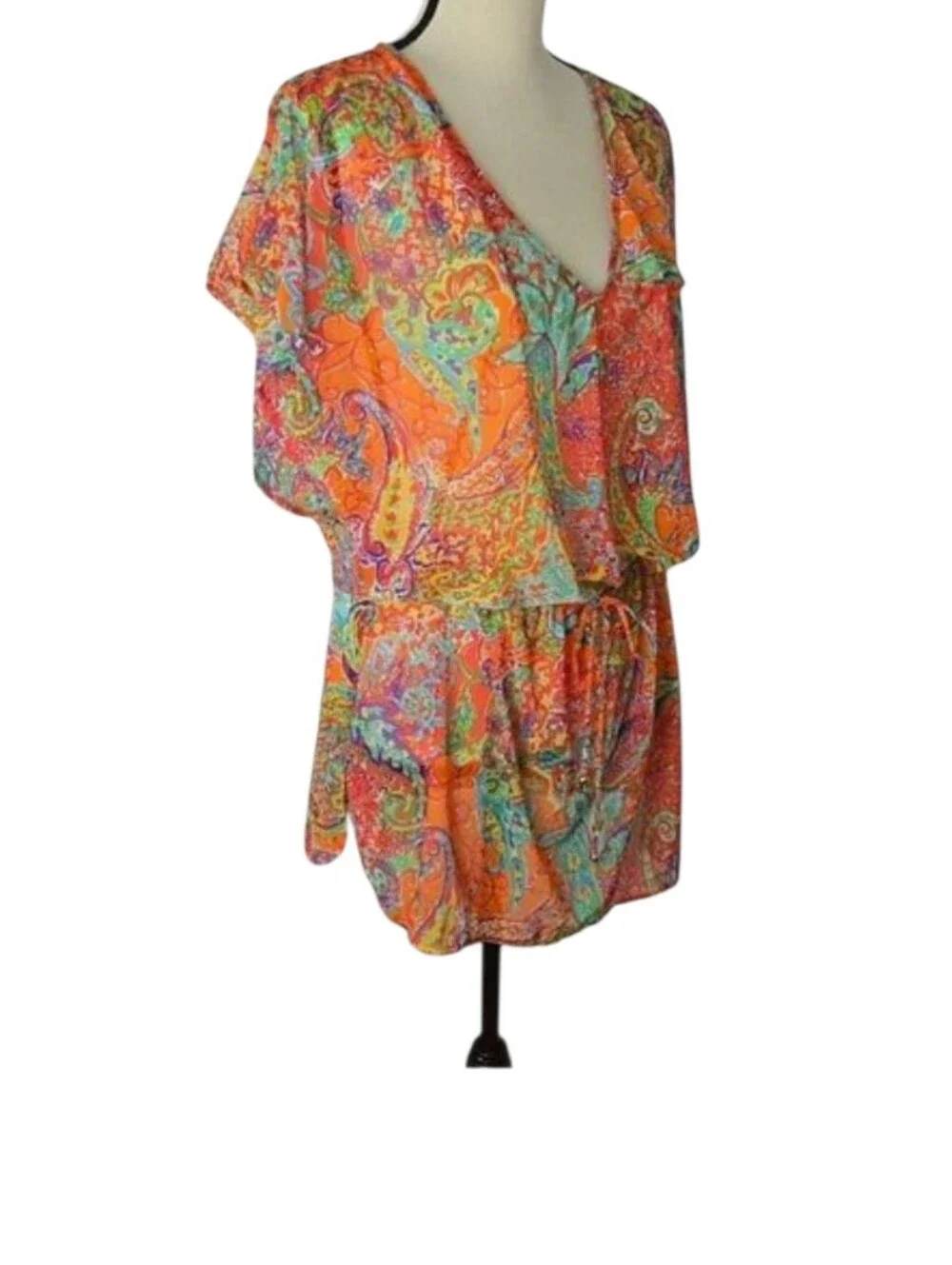 Lauren Ralph Lauren Carnivale Paisley Mesh Swim Cover-Up Dress Medium